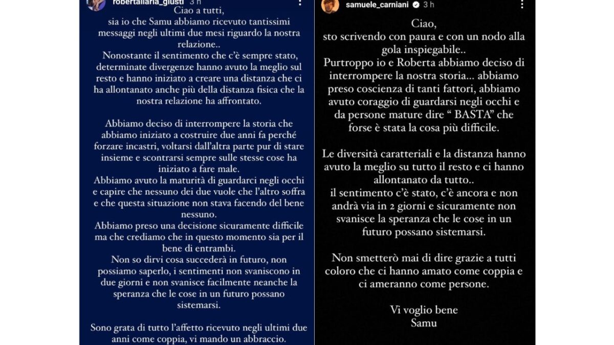 Galleria foto 'Uomini e Donne, è finita tra Roberta Giusti e Samuele Carniani: clamoroso annuncio sui social' - foto 1