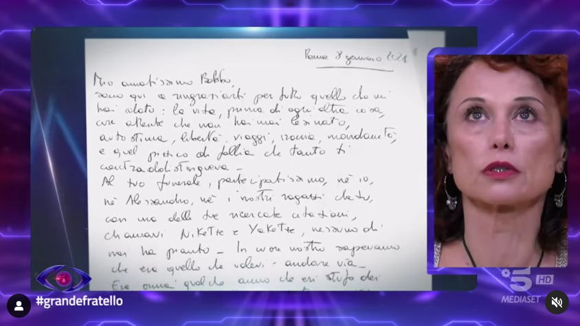 Grande Fratello, Beatrice Luzzi scrive una lettera d’addio al padre