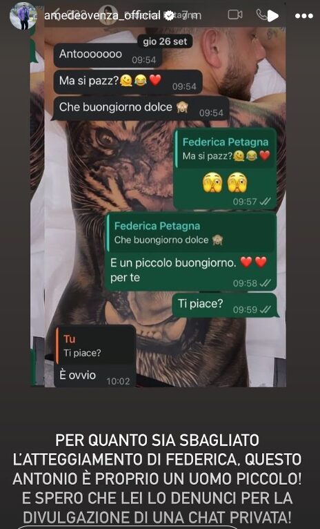 Grande Fratello, Antonio Fico reazione choc post faccia a faccia con Federica Petagna: trapelano le chat private Grande Fratello, Antonio Fico reazione choc post faccia a faccia con Federica Petagna: trapelano le chat private