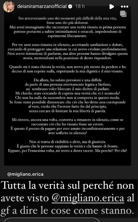 Grande Fratello, Erica Migliano (ex di Stefano Tediosi) diffidata: “Costretta al silenzio perché…” Grande Fratello, Erica Migliano (ex di Stefano Tediosi) diffidata: “Costretta al silenzio perché…”